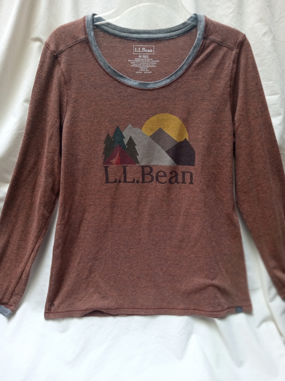 L.L. Bean Women's Thumbhole  Mountain Scene Brown Long-Sleeve Graphic Tee